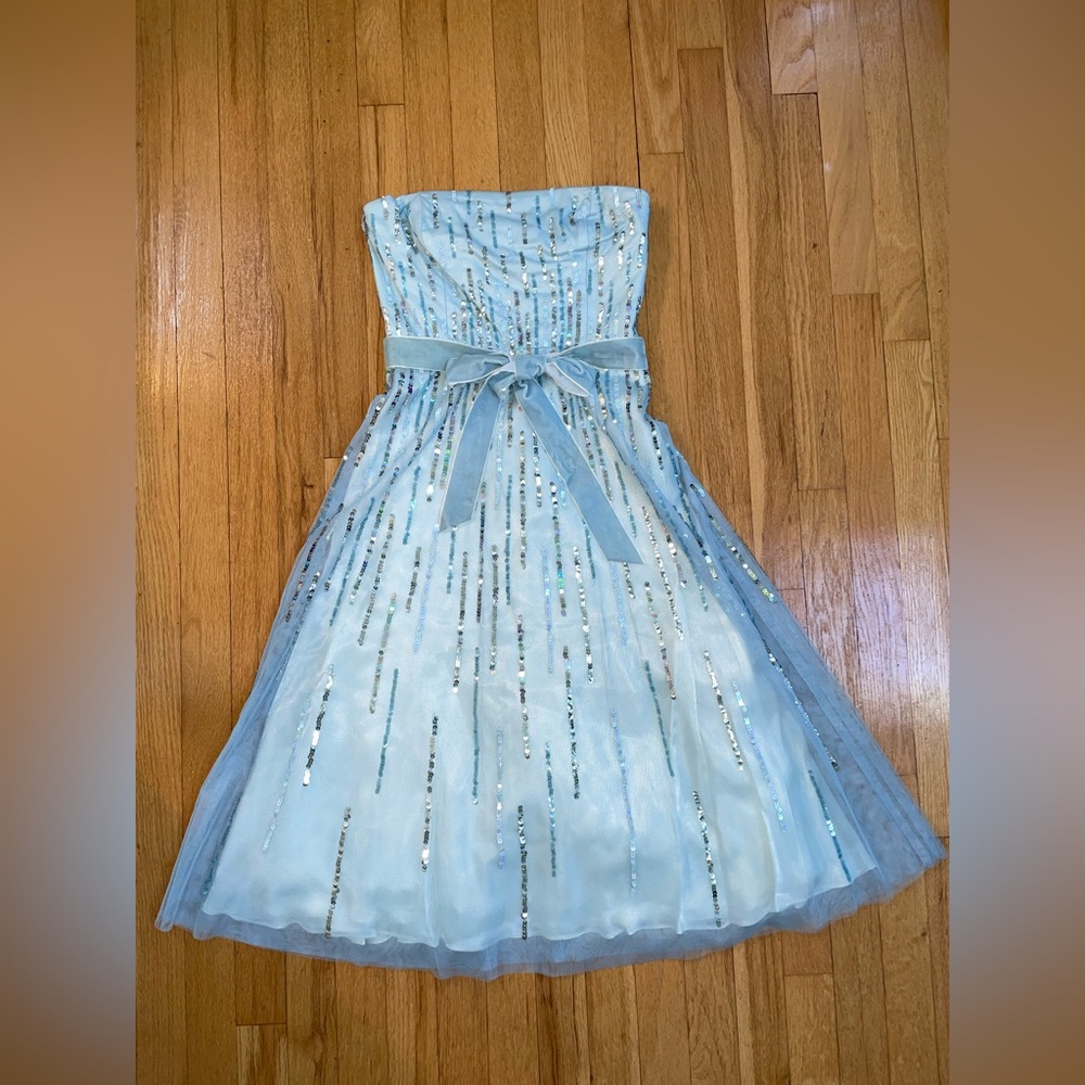 Women’s Elegant BCBGMaxAzria Light Blue Strapless Sequin Cocktail Dress